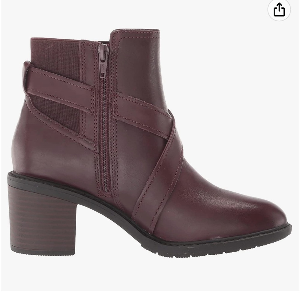 NWT Clark’s Scene Straps Ankle Burgundy Leather Boots - Picture 2 of 6